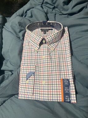 croft & barrow White Dress Shirt with Blue and Red Windowpane Plaid